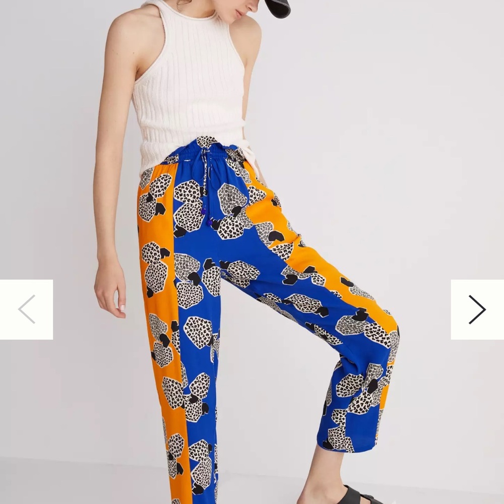 Farm Rio Anthropologie Leopard Print Blue and Orange Women's Pants